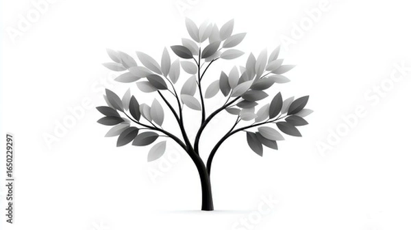 Obraz Stylized black and white tree illustration with abstract leaves.