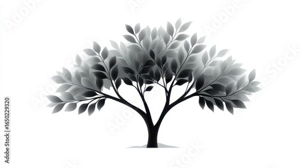 Obraz Stylized black and white tree silhouette with subtle leaf details.