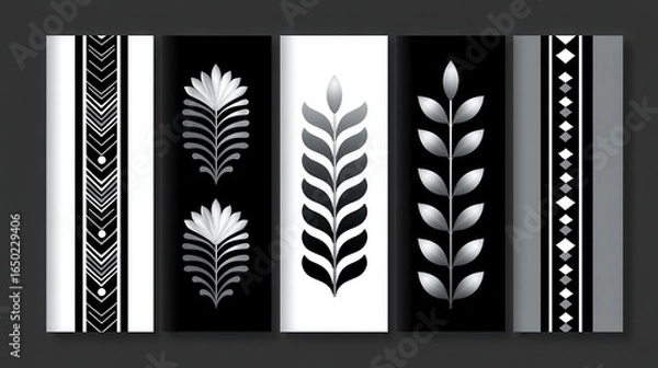 Obraz Elegant black and white decorative pattern with floral and geometric designs.