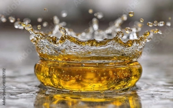 Fototapeta Golden liquid splash in a jar