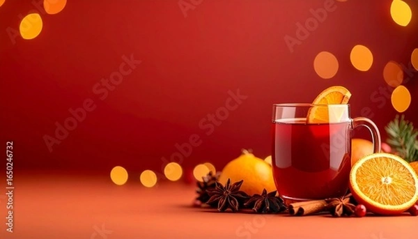 Obraz Warm Mulled Wine with Spices Cozy Winter Concept