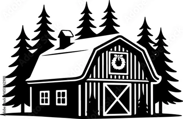 Fototapeta Christmas Farmhouse Vector Art