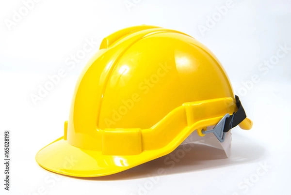 Fototapeta Yellow safety helmet on white background