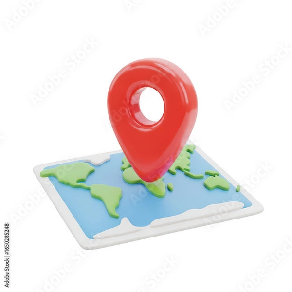 Obraz 3d map with red location pin isolated on transparent background