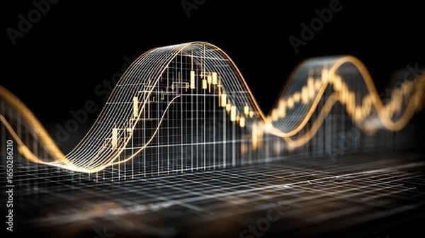 Obraz Golden Financial Wave Chart Data Visualization