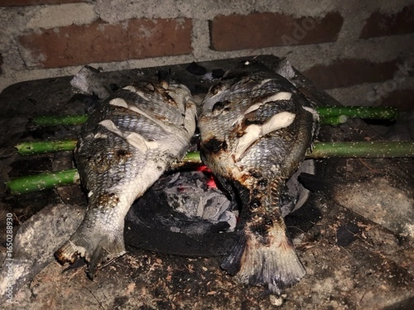 Fototapeta Grilled fish on the grill 