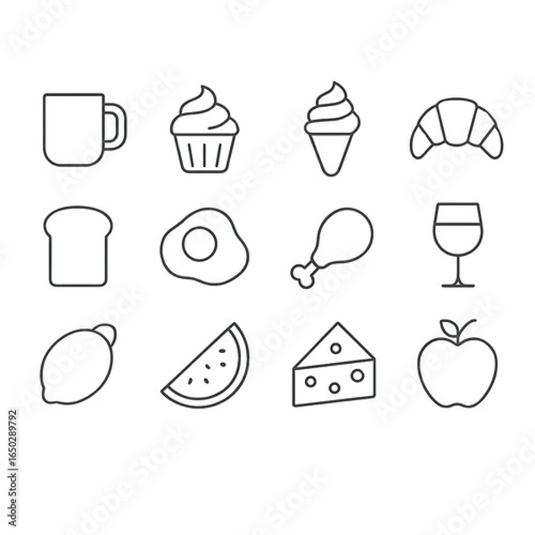 Fototapeta Food and Drinks Line Icons – Minimalist Vector Set