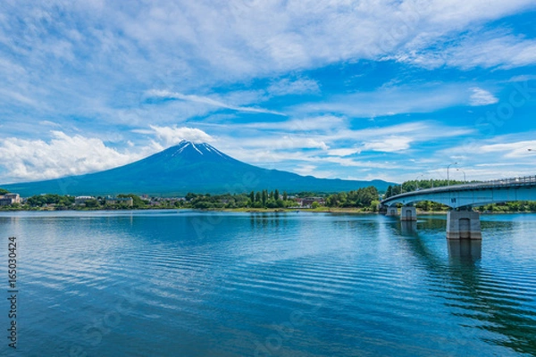 Fototapeta 河口湖大橋と富士山