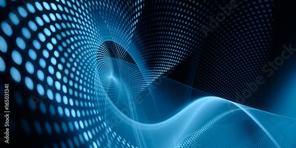Obraz Abstract background element. Fractal graphics series. Three-dimensional composition of glowing lines and mosaic halftone effects. Wide format high resolution image. Blue and black colors.