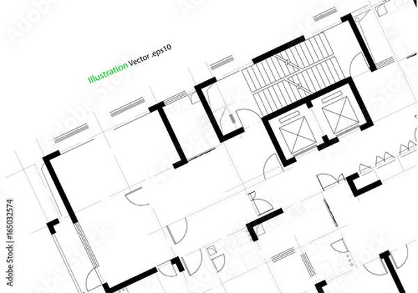 Fototapeta Architectural background, architectural plan, construction drawing