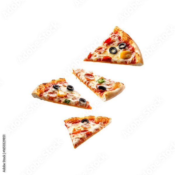 Obraz Flying slices of pizza in mid-air