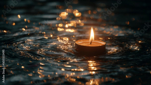 Obraz Floating Candle on Dark Water at Night