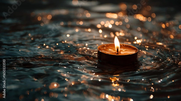 Obraz Floating Candle on Dark Water at Night