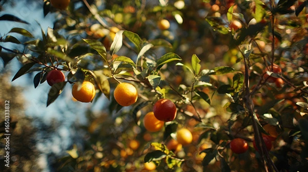 Obraz Ripe Orange and Red Fruits on a Branch