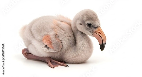 Fototapeta 愛らしい灰色雛鳥 柔らかな光を浴びて眠る. AI Generated