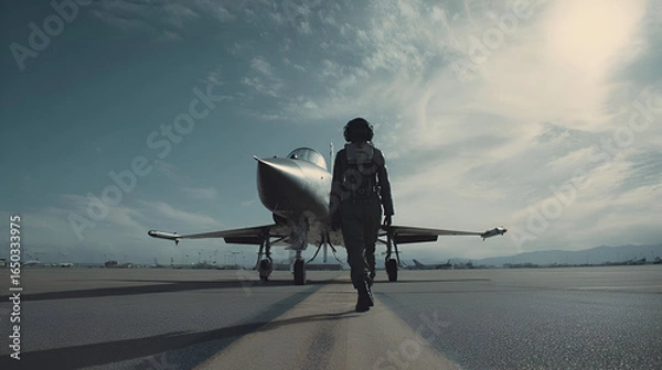 Obraz Pilot Walking Towards Fighter Jet on Runway