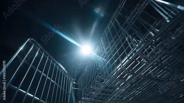 Obraz Abstract Metal Shopping Carts Structure Under Bright Light