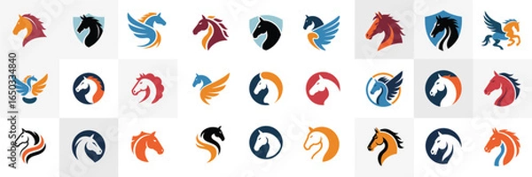 Obraz Collection of Horse and Pegasus Logo Designs with Varied Colors and Styles Set