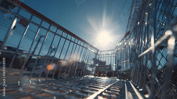Obraz Low Angle View of Empty Shopping Cart Under Bright Sunlight
