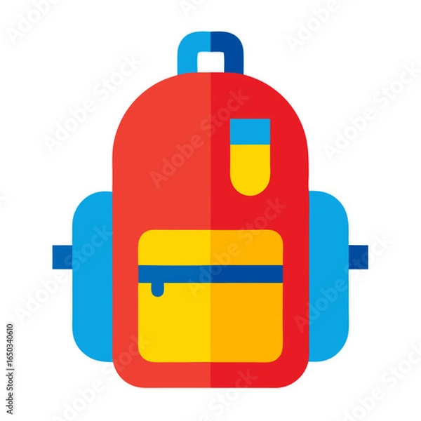 Obraz A flat design icon of a red and blue backpack with yellow accents perfect for school or travel themes