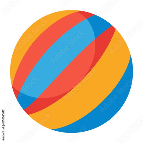 Obraz A colorful striped ball with red blue and yellow segments on a black background