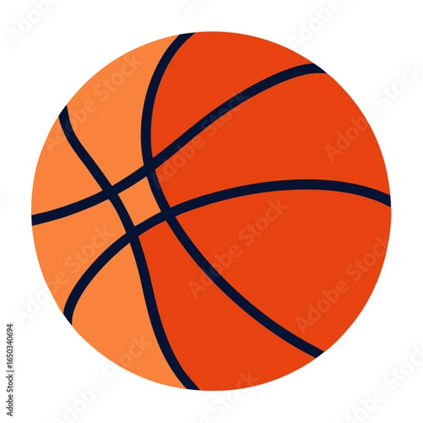 Obraz A simple graphic illustration of a bright orange basketball with dark blue lines on a black background