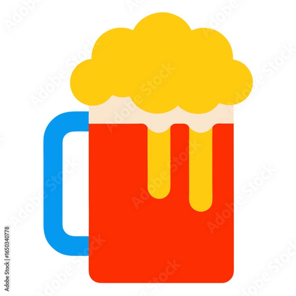 Obraz A stylized illustration of a frothy beer mug with a blue handle and red body perfect for celebratory occasions