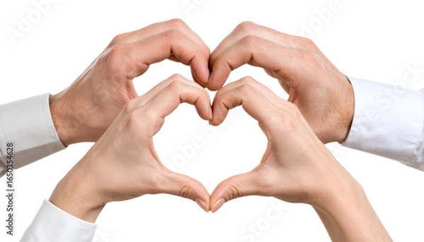 Fototapeta Romantic couple heart shape hand unique style isolated on white background