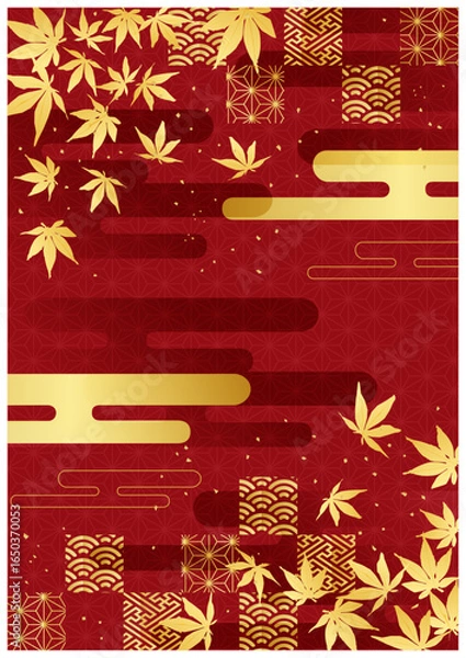 Obraz 紅葉と金箔和柄背景
