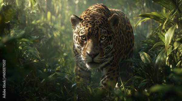 Fototapeta close up of a leopard. Generative AI