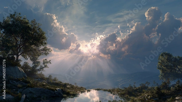 Fototapeta sunset over the mountains. Generative AI
