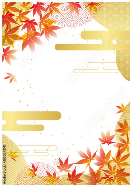 Obraz 紅葉と金箔和柄背景