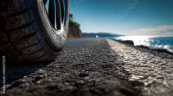 Fototapeta car tire on the road. Generative AI