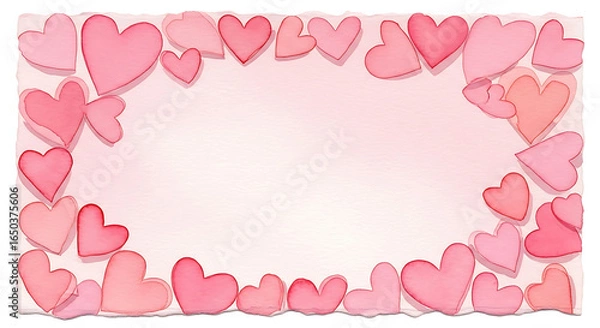 Obraz Soft pink watercolor heart border frame with empty space for text or design