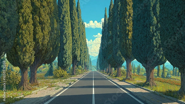 Fototapeta winding road in autumn. Generative AI
