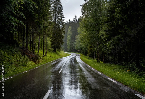 Fototapeta road in the woods. Generative AI
