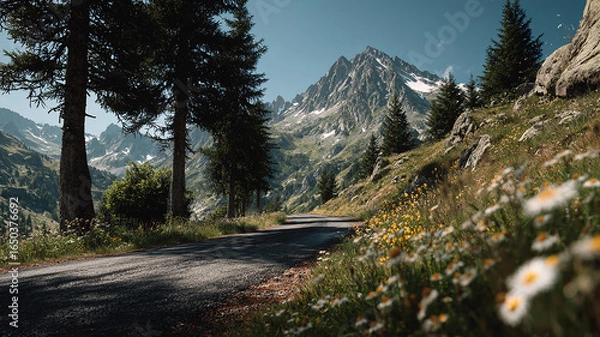 Fototapeta mountain road in the mountains. Generative AI
