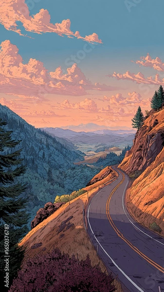 Fototapeta sunset in the mountains. Generative AI
