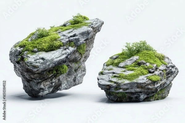 Fototapeta Architectural and landscape concept showcasing rocks with vegetation in a natural setting under soft lighting
