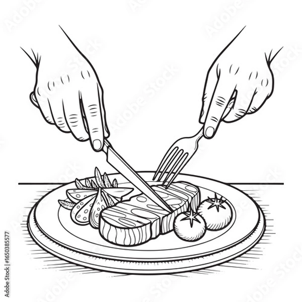 Obraz Fine Dining Elegance: Cutting Steak with Style