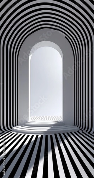 Obraz Archway with black and white striped walls and floor