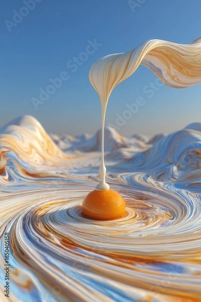 Obraz Abstract egg pouring onto a swirling landscape