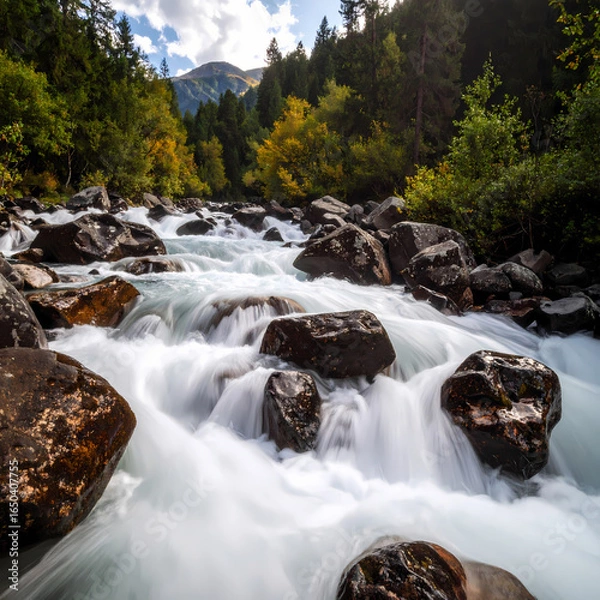 Fototapeta Mountain stream with autumn colors