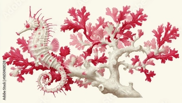 Obraz Pink seahorse on coral