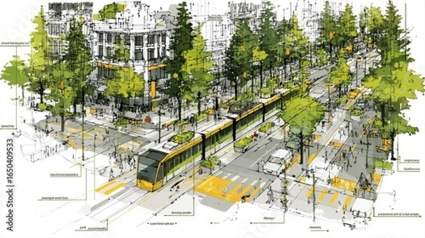 Obraz Urban Design Drawing of Sustainable Transportation Concept