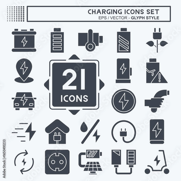 Fototapeta Icon Set Charging. related to Education symbol. glyph style. design editable