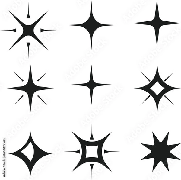 Fototapeta Flat Vector Sparkling Star Collection | Unique Modern Twinkle Star Icons Set | Minimalist Glow Starburst Elements for Decoration & Backgrounds