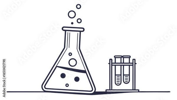 Fototapeta Science lab equipment vector illustration with beaker test tubes for chemistry and biology research