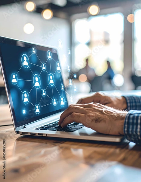 Fototapeta Laptop displaying network connection