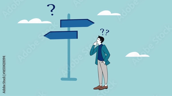 Obraz choosing quality or quantity concept illustration. businessmen who are confused about choosing quality or quantity direction boards. management to assure excellent work concept illustration flt style
